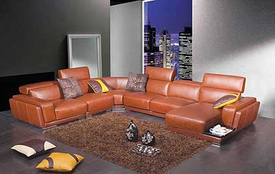 Modern Brown Leather Sectional Sofa HE-996