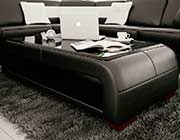 Modern Black Bonded Leather Coffee Table with Glass Top