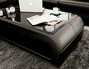 Modern Black Bonded Leather Coffee Table with Glass Top