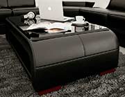 Modern Black Bonded Leather Coffee Table with Glass Top