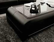 Modern Black Bonded Leather Coffee Table with Glass Top