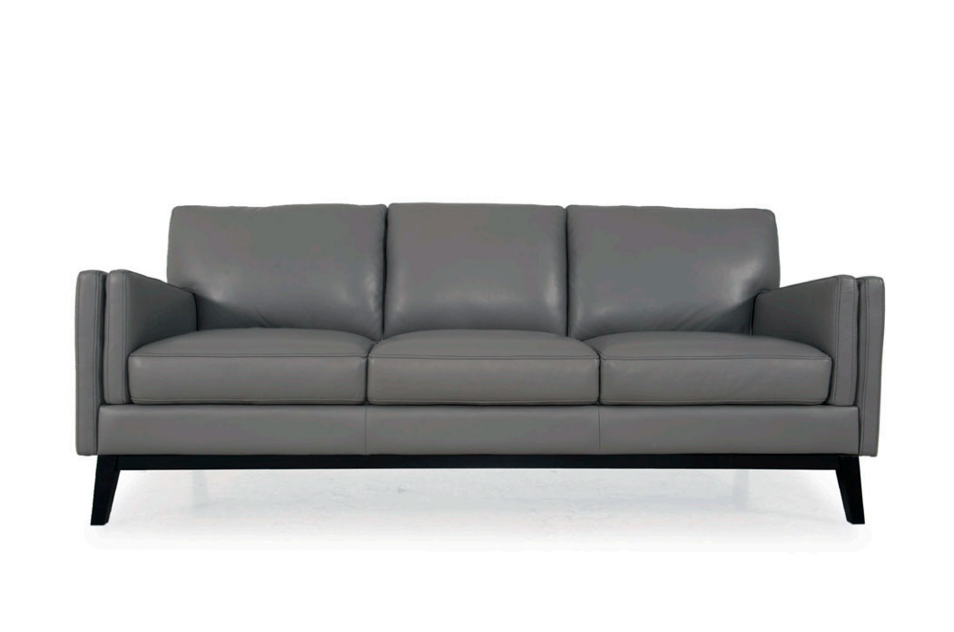 grey leather sofa with chrome legs