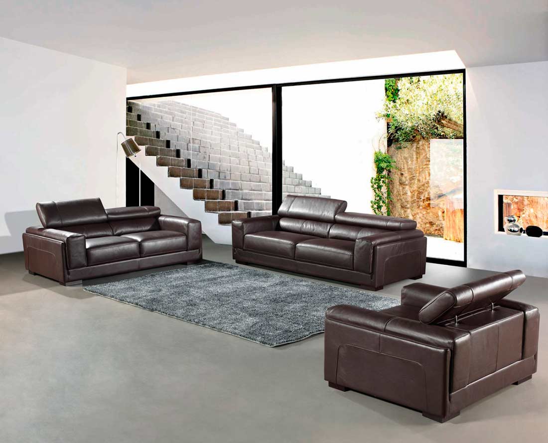 modern brown leather sofa set