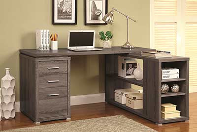 Weathered Grey L-Shape Desk with Silver Hardware CO 518