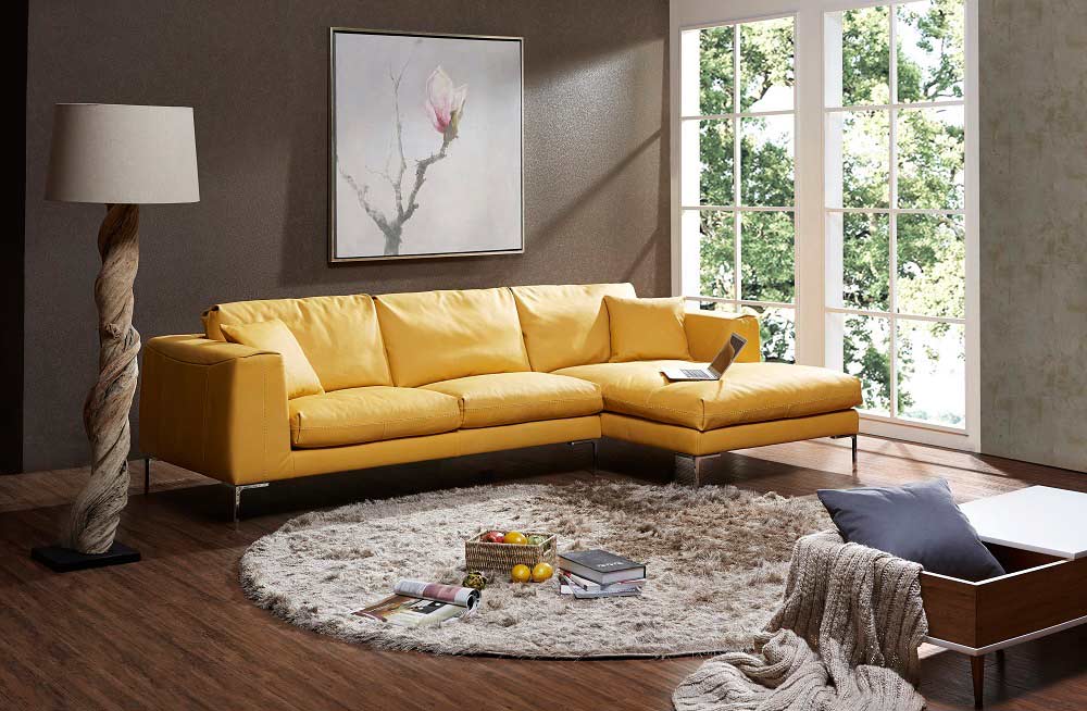 yellow leather sectional sofa