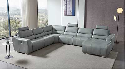 Gray Leather Sectional Sofa with Recliner EF 144