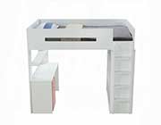 Loft Bed with Desk and Wardrobe in Pink Nerice by ACME
