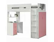 Loft Bed with Desk and Wardrobe in Pink Nerice by ACME
