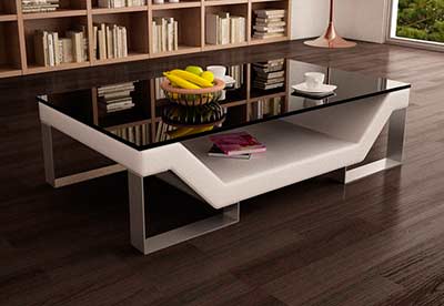 White Eco Leather Coffee Table with Glass Top VG 31