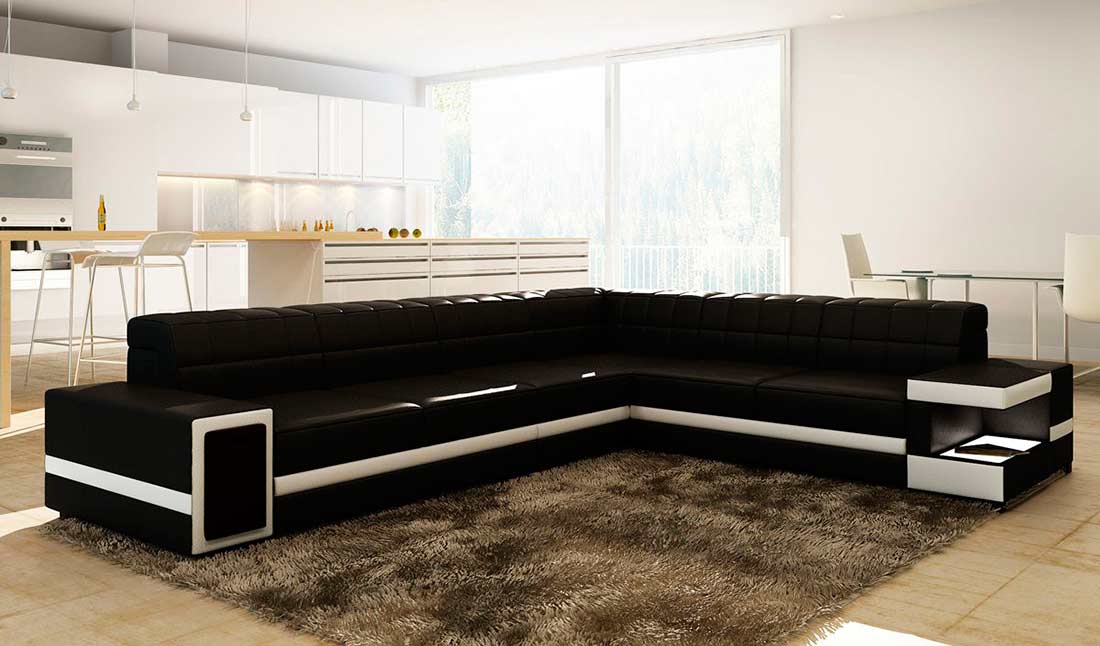 modern black and white leather sectional sofa