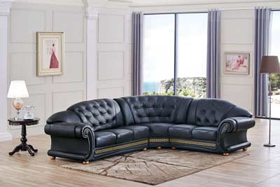 Black Leather Sectional Sofa EF Ares