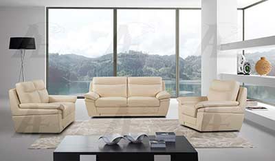 Cream Italian leather sofa set AEK 092