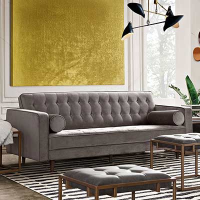 Platinum Grey Velvet Sofa DS Cypress