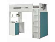Loft Bed with Desk and Wardrobe in Blue Nerice ACME