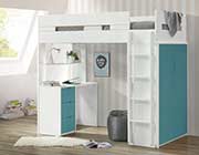 Loft Bed with Desk and Wardrobe in Blue Nerice ACME