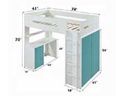 Loft Bed with Desk and Wardrobe in Blue Nerice ACME