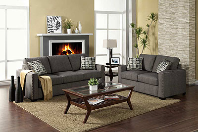 Contemporary Graphite Fabric Sofa Set FA20