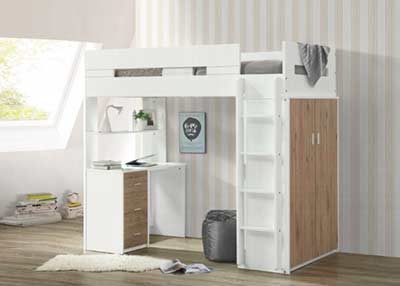 Loft Bed with Desk and Wardrobe Oak Nerice by ACME