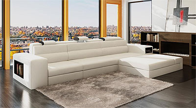 White Leather Sectional Polaris Mini