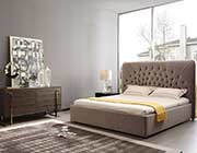 Glam Beige Velvet and Brushed Brass Bed