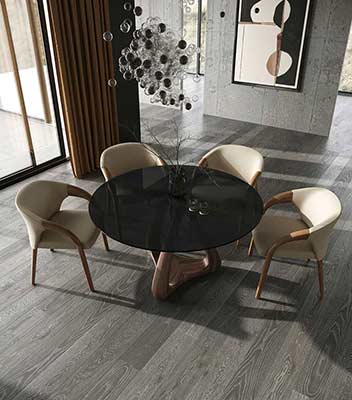 Gray Glass Walnut Dining Table VG Kristina