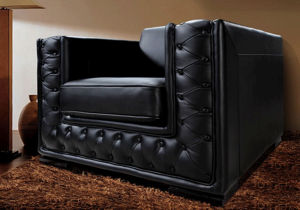 black leather sofa and chair