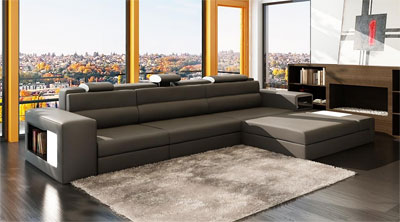 Grey Leather Sectional Polaris Mini