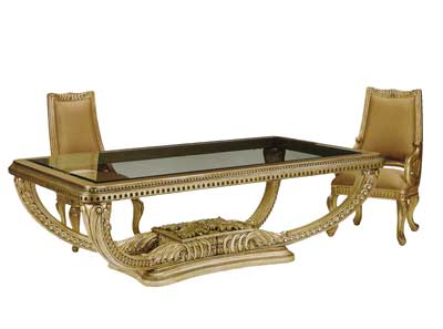 BT 021 Antiqued Gold Glass Dining Table