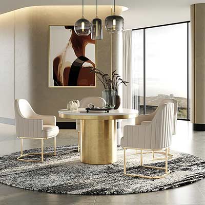 Glam White Marble & Brush Gold Round Dining Table VG Ronnie