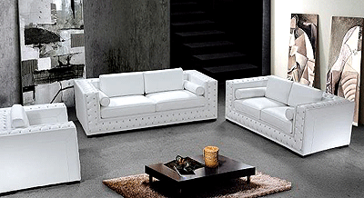 White Leather Sofa Set with Crystals HE-708