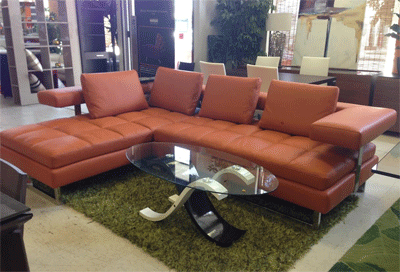 Italian Orange leather sofa PL0071 by Planum