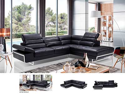 Modern Black Leather Sectional Sofa EF347