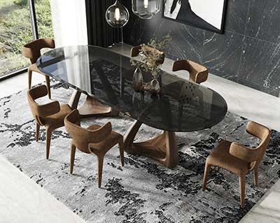Oval Glass Walnut Dining Table VG Kristina