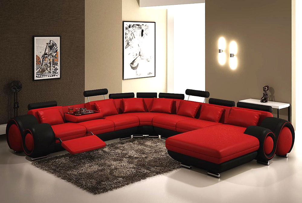 red and black leather sectional sofa