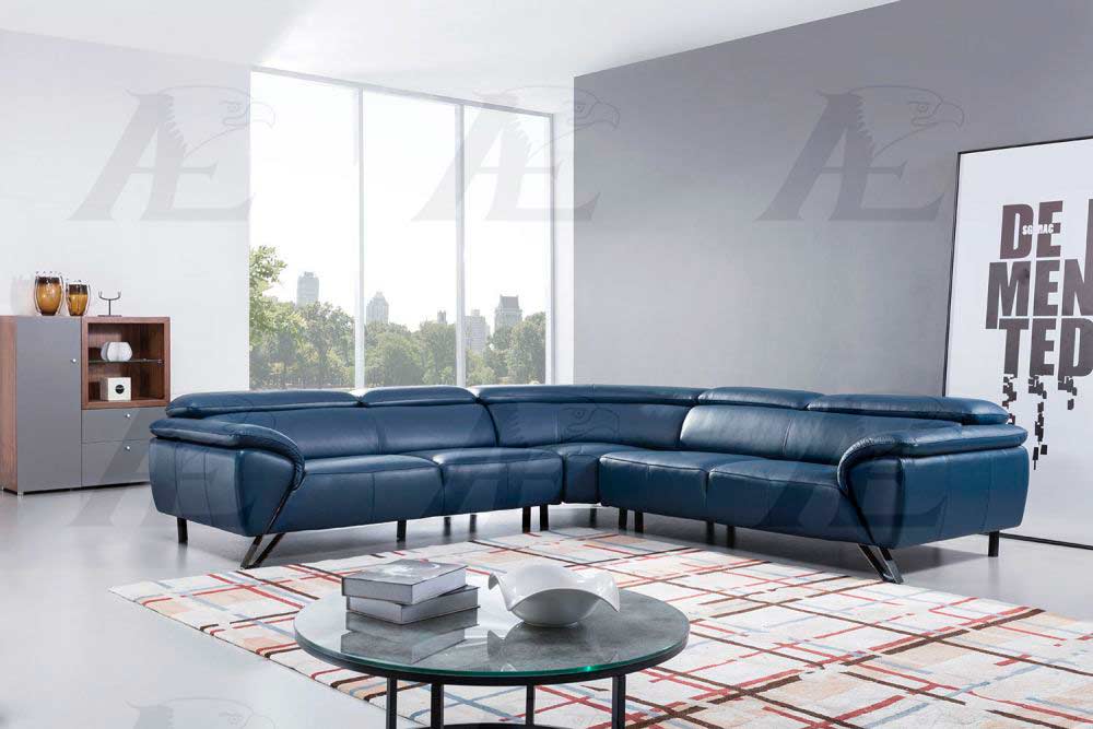 navy blue genuine leather sectional sofa