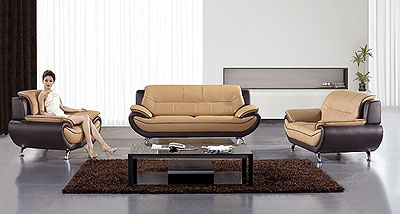 AE208 Leather Sofa Set - Yellow/Brown