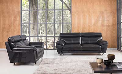 Modern Sofa Collection in Black Top Grain Leather