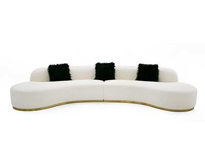 Off-White Fabric Curved Sectional Sofa