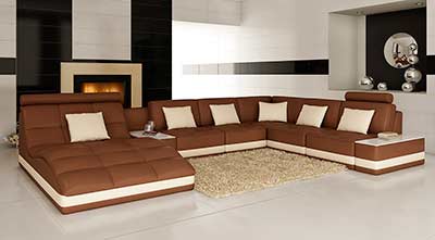 Brown leather sectional sofa with Built-in End Table VG143