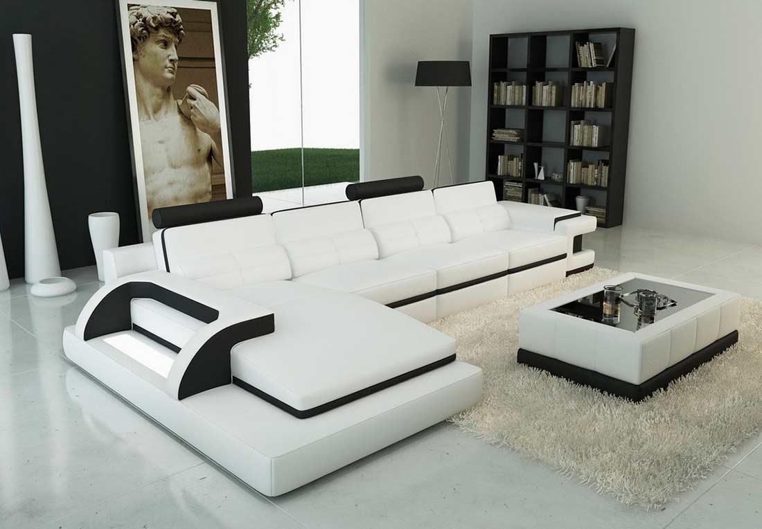 modern black and white leather sectional sofa