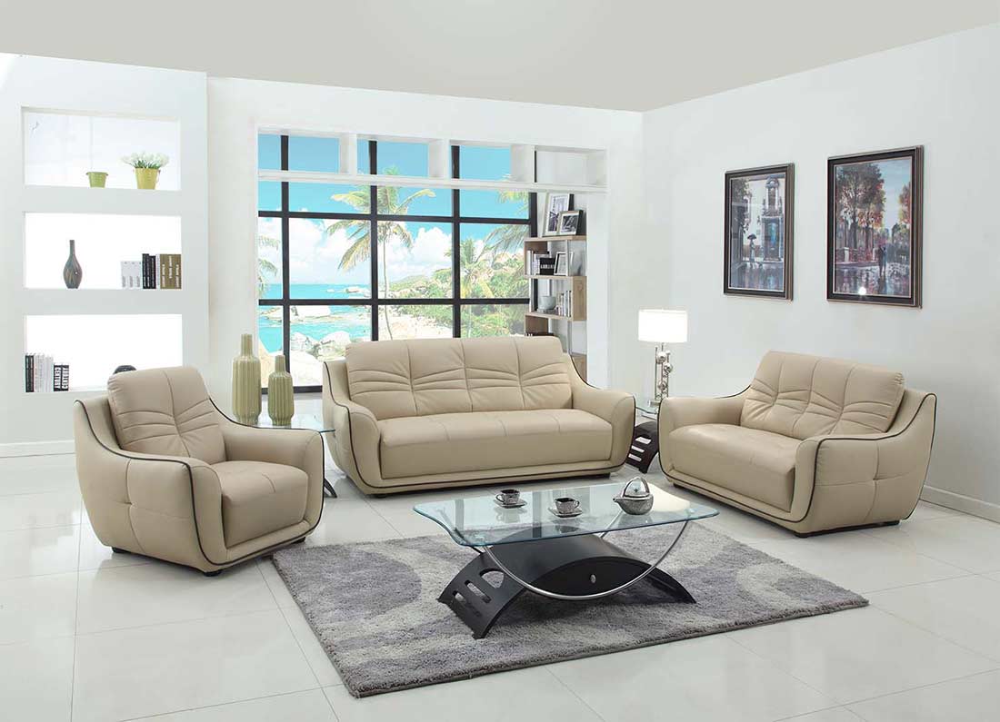 moderno beige leather contemporary upholstered sofa