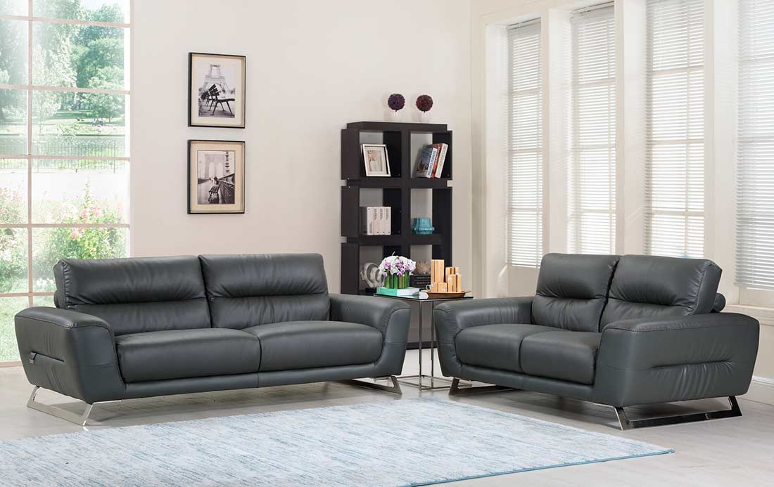 Dark gray on sale leather sectional