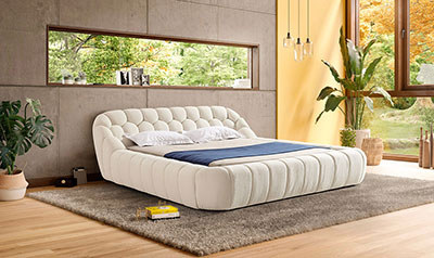 Modern Tufted Off-White Bed VG Yolane